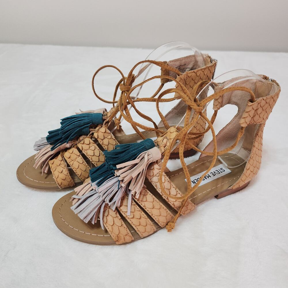 Desert Grunge Tassel Sandals 5.5 Boho Festival Scale Leather Gladiator Lace Up